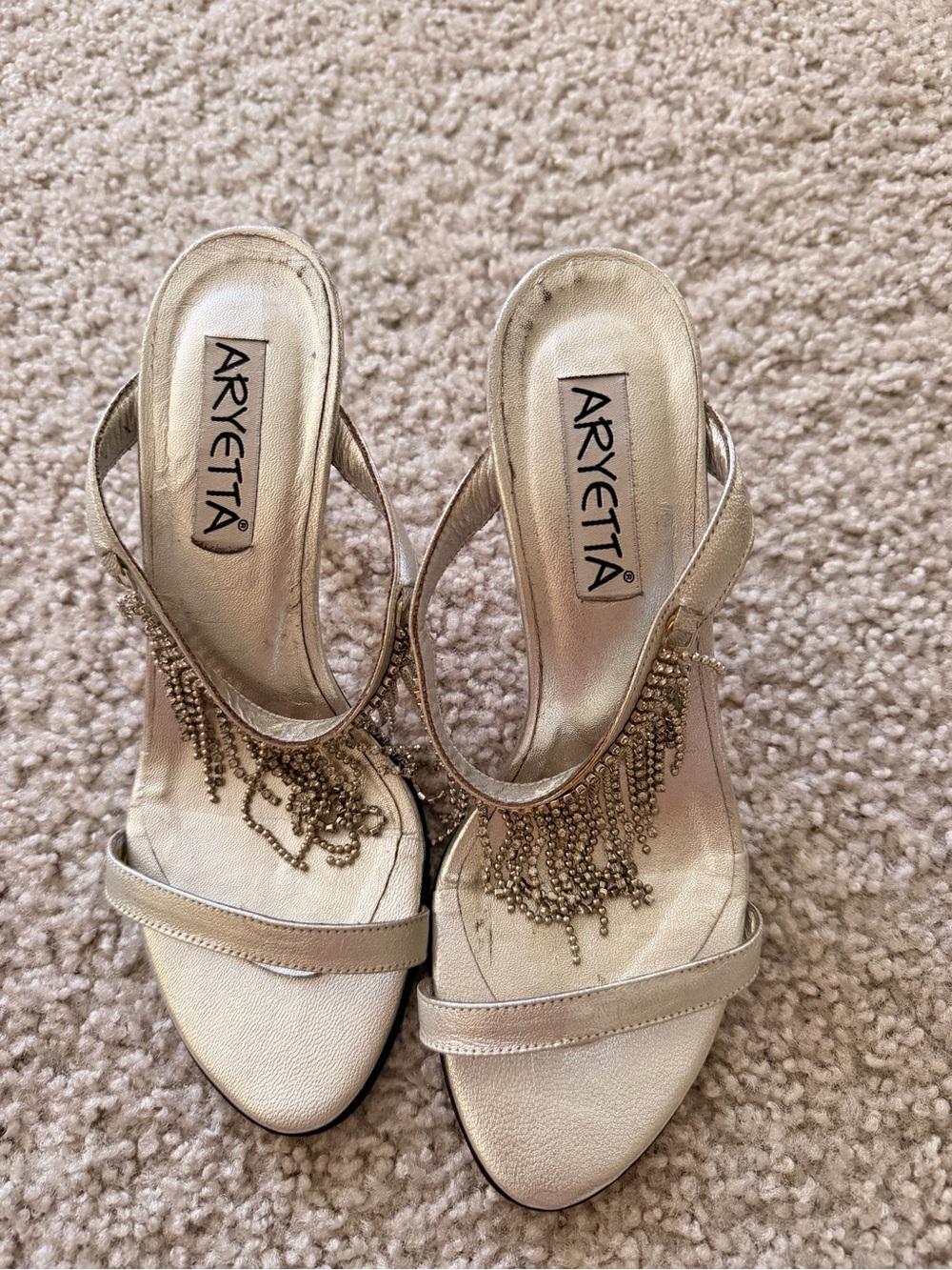 Aryetta Gold Beaded Slingback Heels